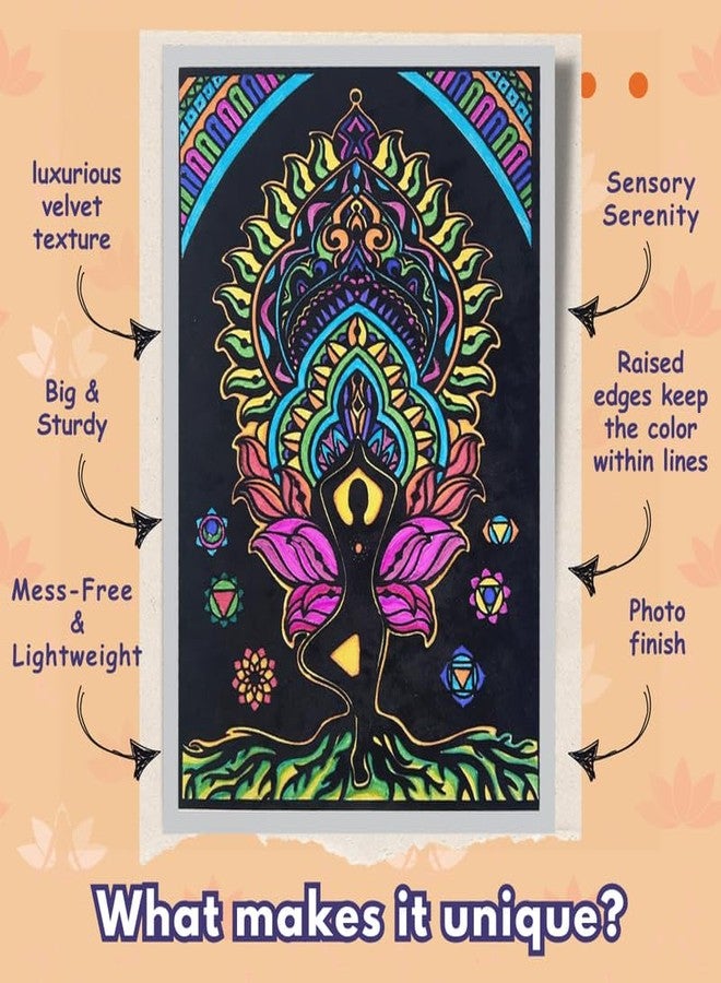 PepPlay Velvet Colouring Canvas - Mindful Yoga | DIY Yoga Theme Gift & Canvas Art for Adults & Kids 9-99 Years | Raised Velvet Keeps Colors in Line | Group Craft Activity, Travel-Friendly & Relaxing - Image 3
